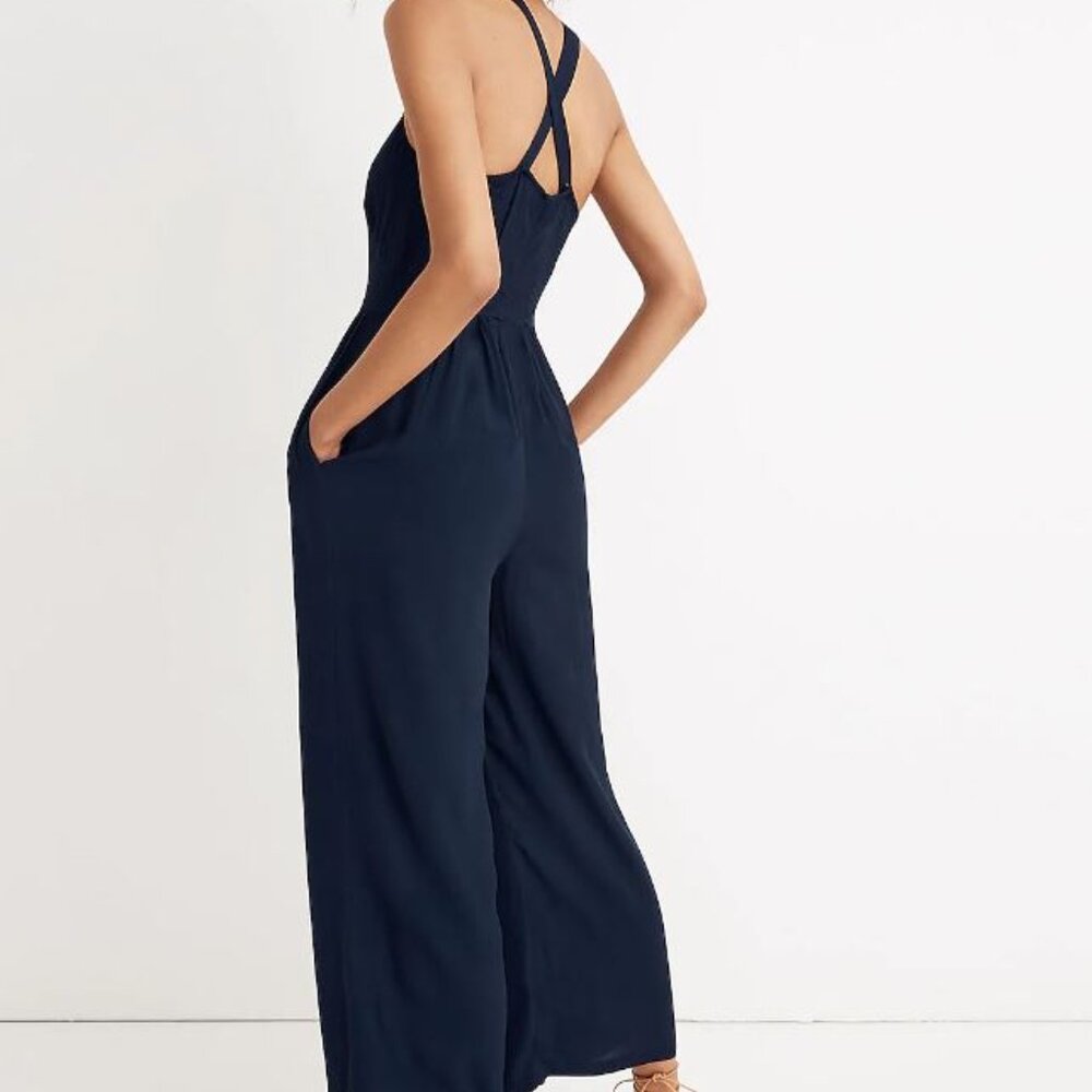 Madewell Smocked Crop Jumpsuit, Black, 0